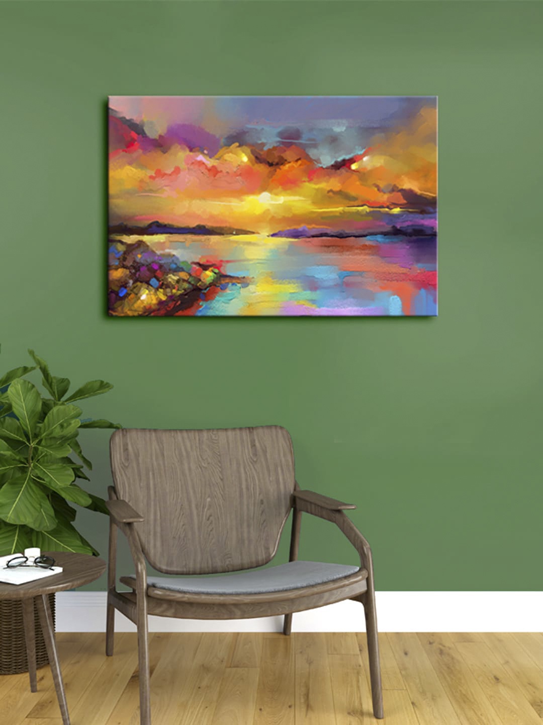 

999Store Yellow & Orange Abstract Canvas Painting Framed Wall Art