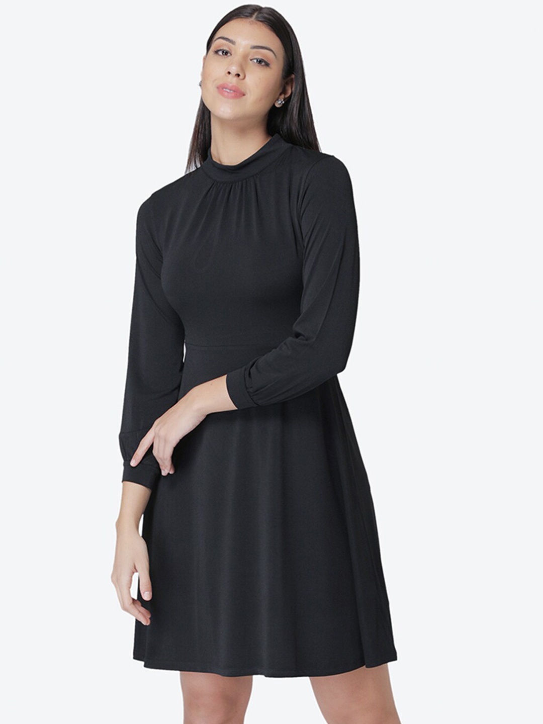 

Mode by Red Tape Black Solid Fit and Flare Dress
