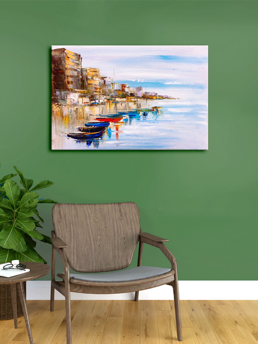 

999Store Blue & Brown Abstract Varanasi Ghat Canvas Framed Wall Art