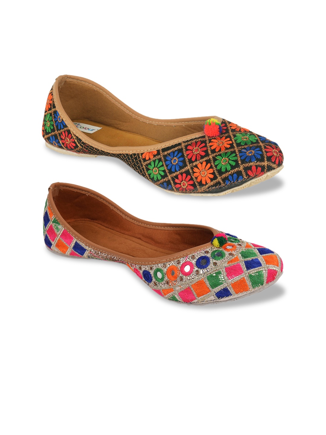 DESI COLOUR Women Pack of 2 Mojaris, Multi