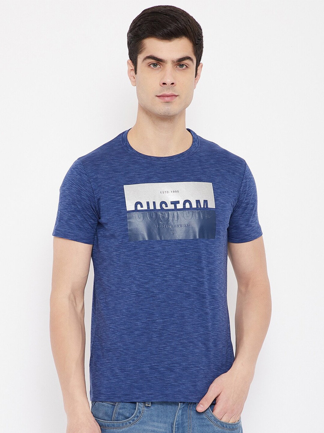 

Duke Men Blue Typography Printed Raw Edge T-shirt