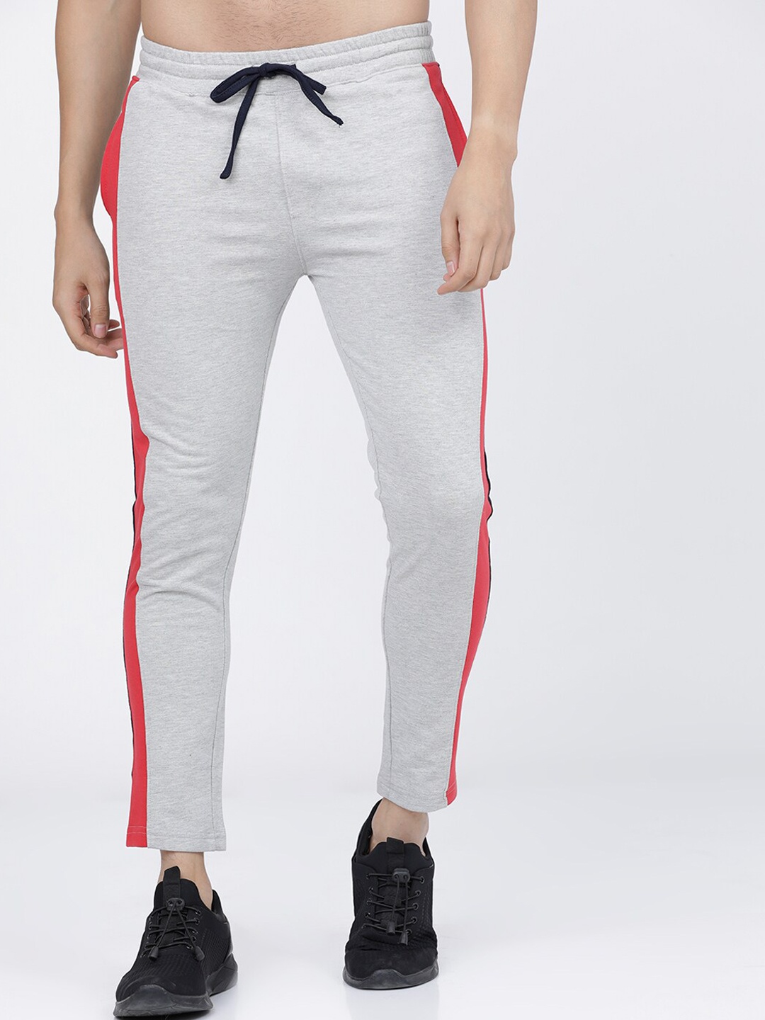 

The Indian Garage Co Men Grey Melange & Red Striped Slim-Fit Track Pants