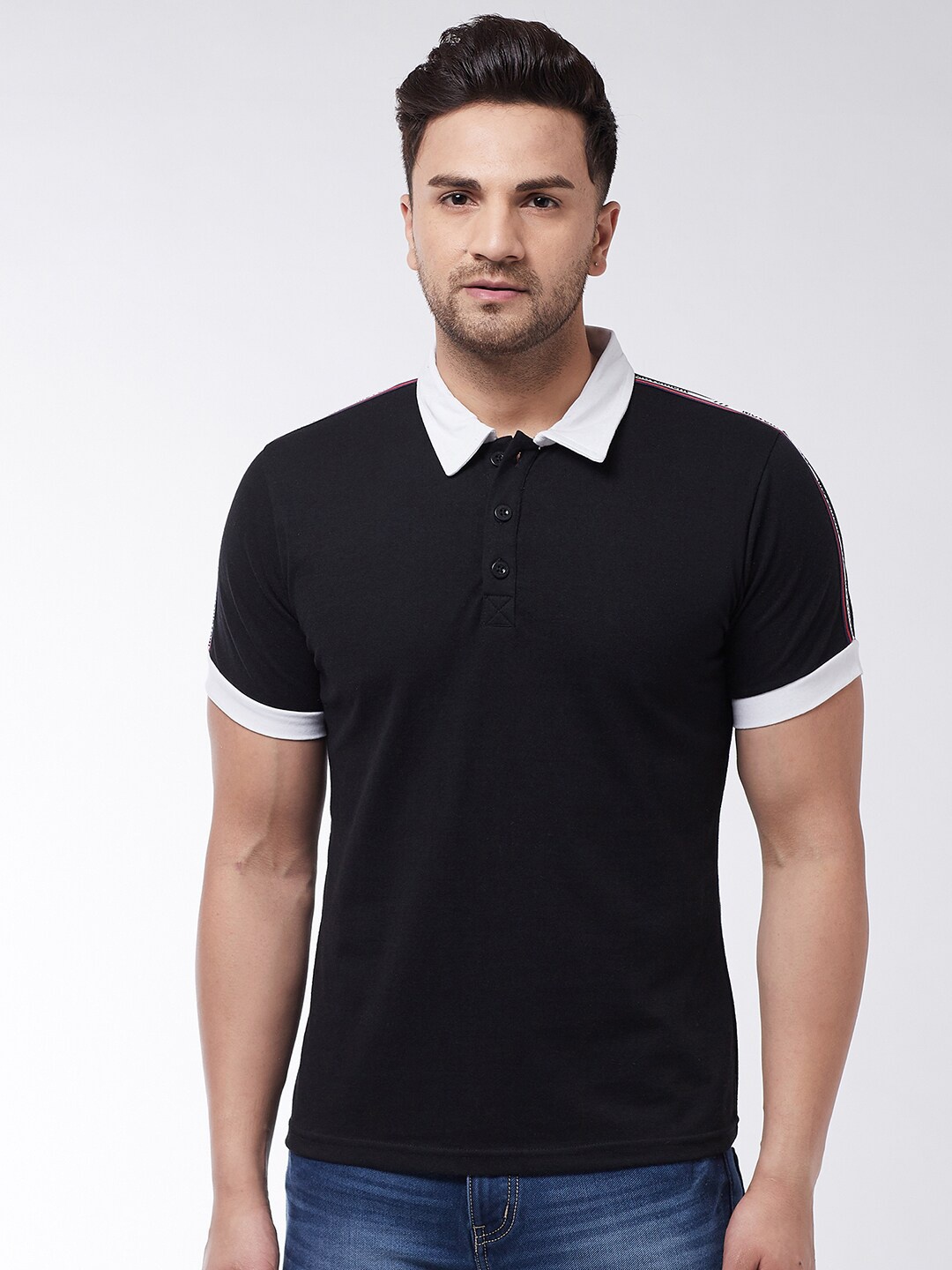 

GRITSTONES Men Black Polo Collar Cotton T-shirt