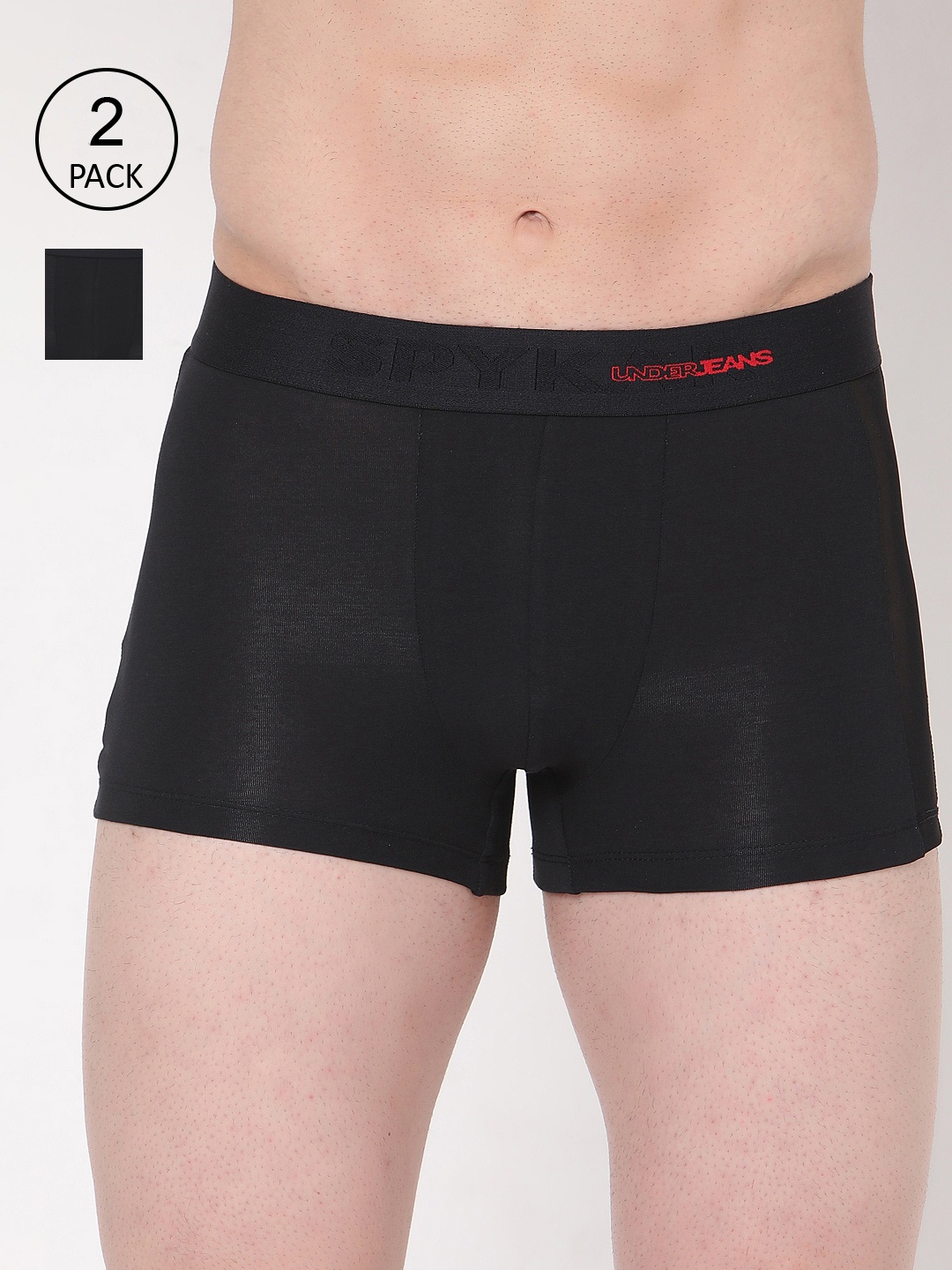 

UnderJeans by Spykar Men Pack Of 2 Black Solid Trunks UJMTRPTC004Black