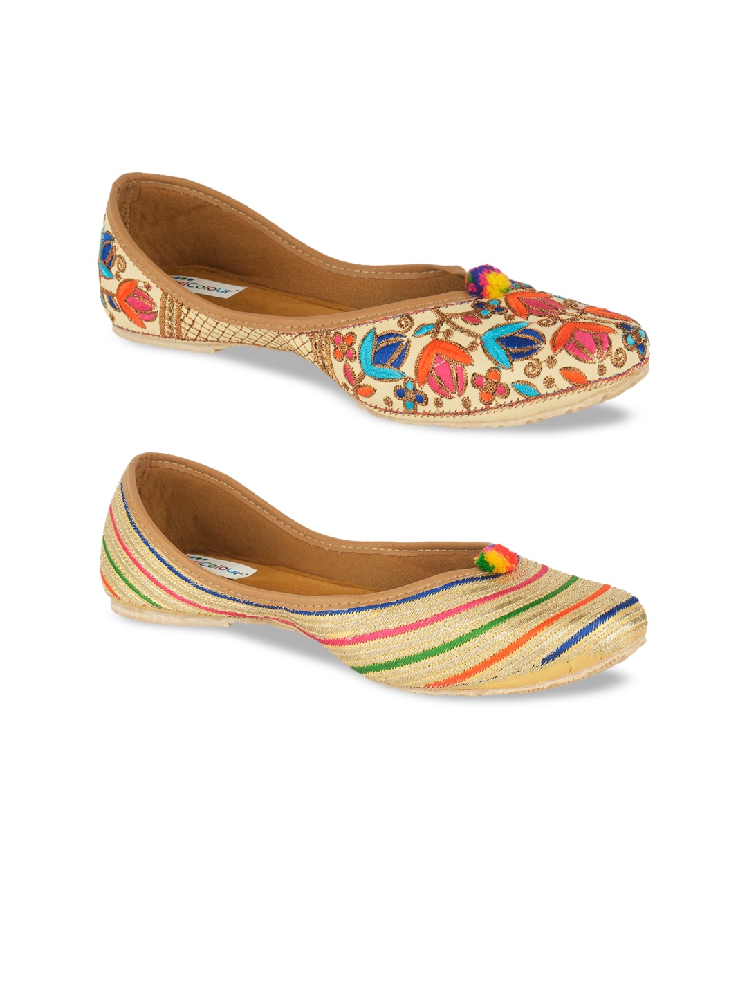

DESI COLOUR Women Set Of 2 Striped Mojaris, Multi