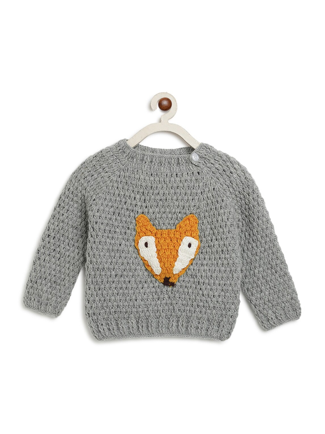 

CHUTPUT Unisex Kids Grey & Mustard Embroidered Pullover