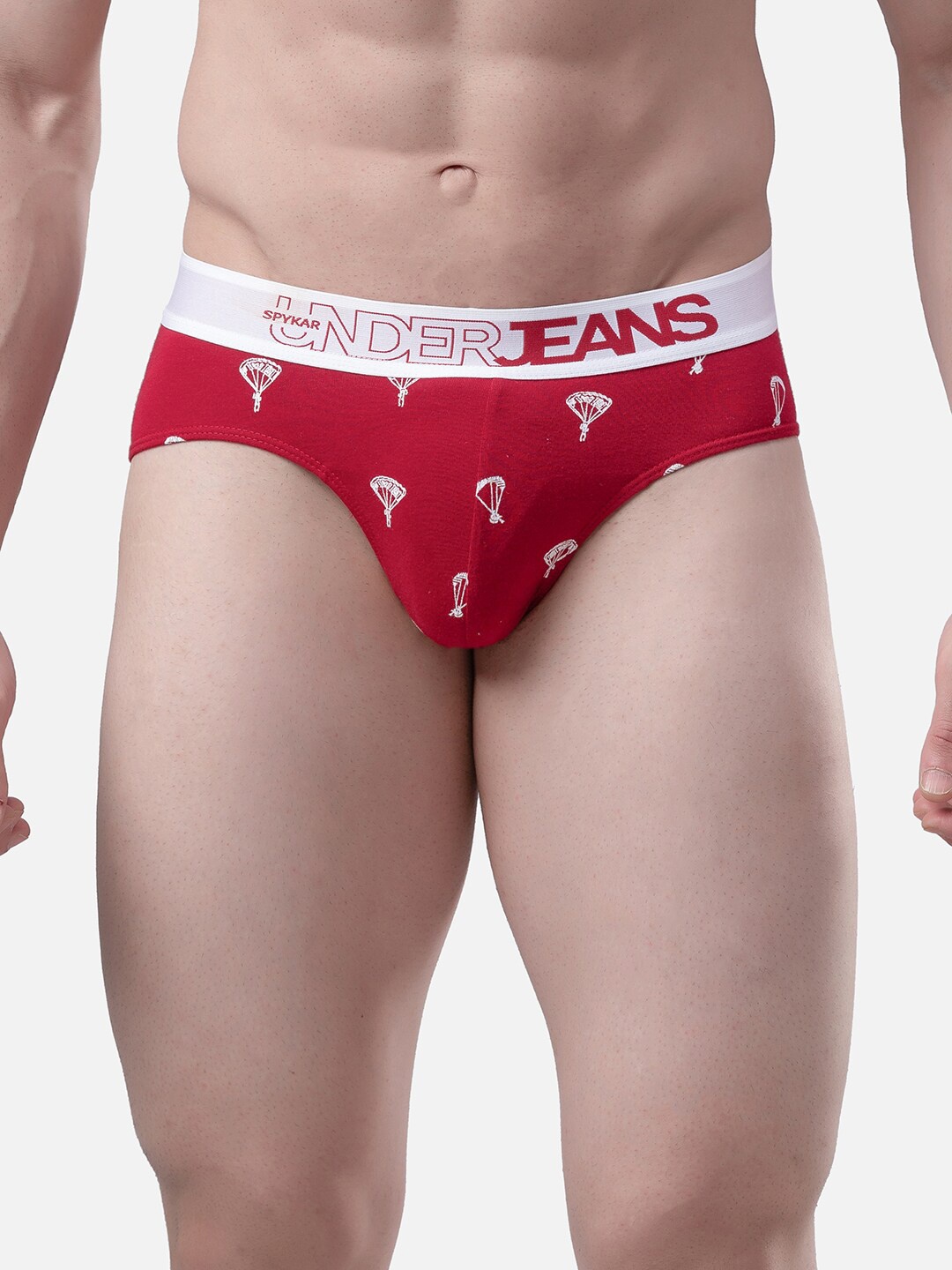 

UnderJeans by Spykar Men Maroon & White Printed Cotton Basic Briefs UJMBRPBC003