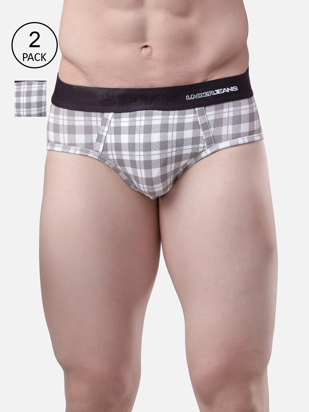 

UnderJeans by Spykar Men Pack Of 2 White & Beige Checked Basic Briefs UJMBRPBC