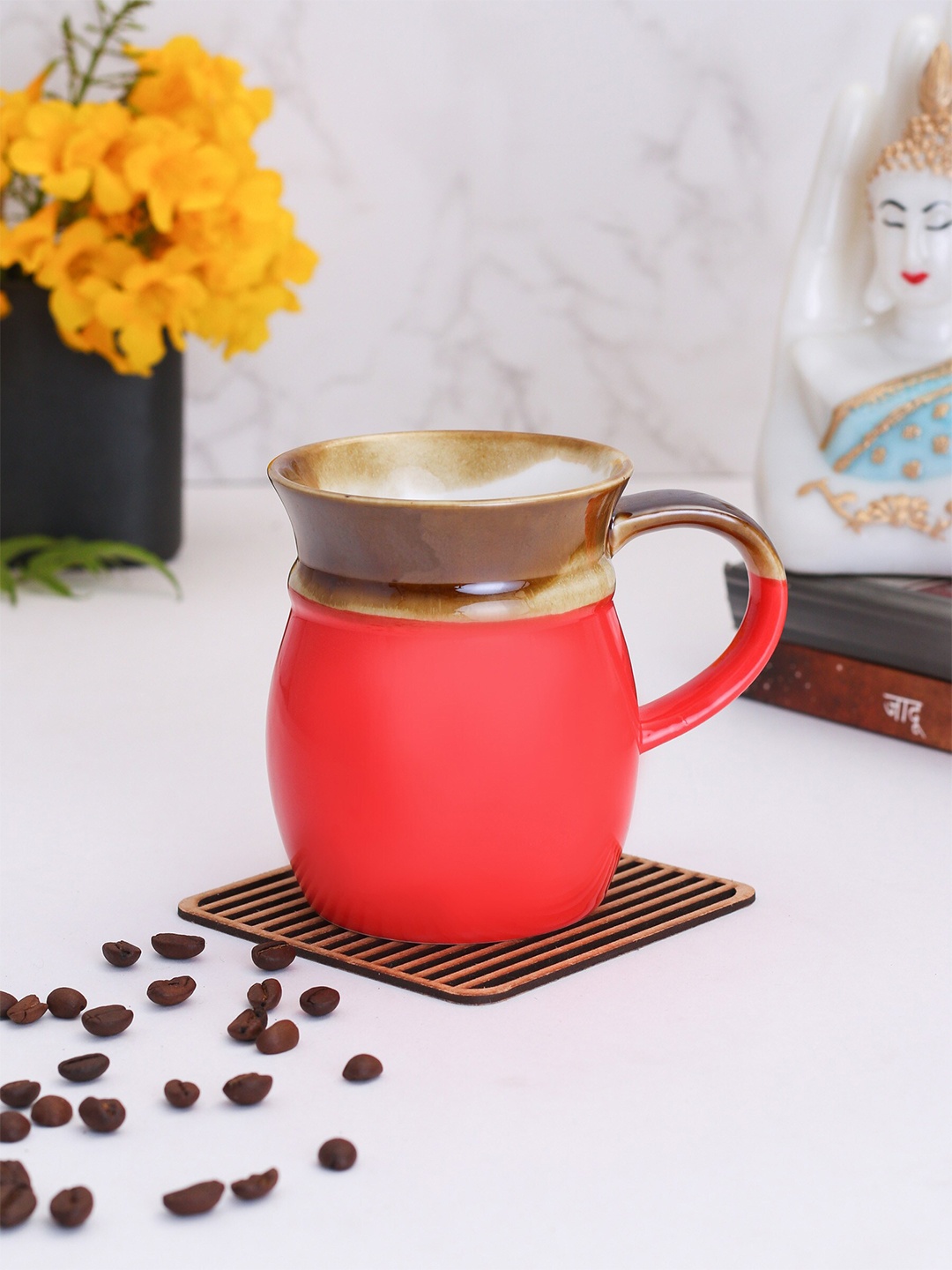

CLAY CRAFT Pink & Yellow Solid Set of 2 Ceramic Glossy Mug 300 ml