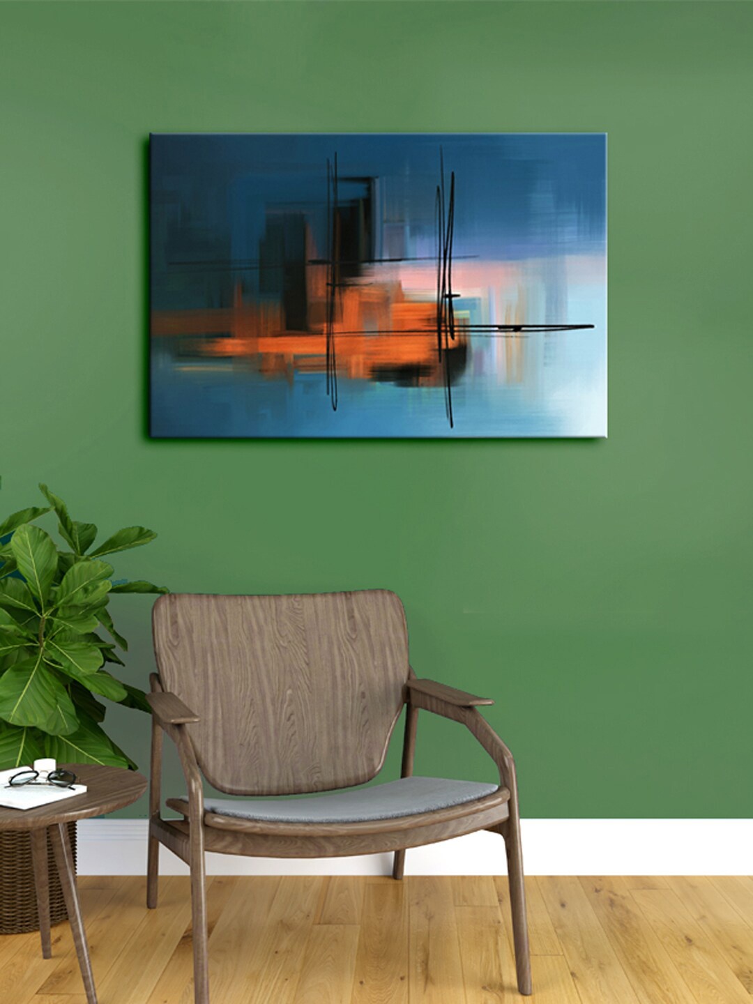 

999Store Blue & Orange Abstract Canvas Framed Wall Art