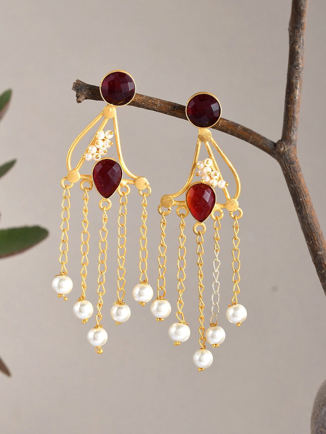 

Silvermerc Designs Gold & Red Contemporary Drop Earrings
