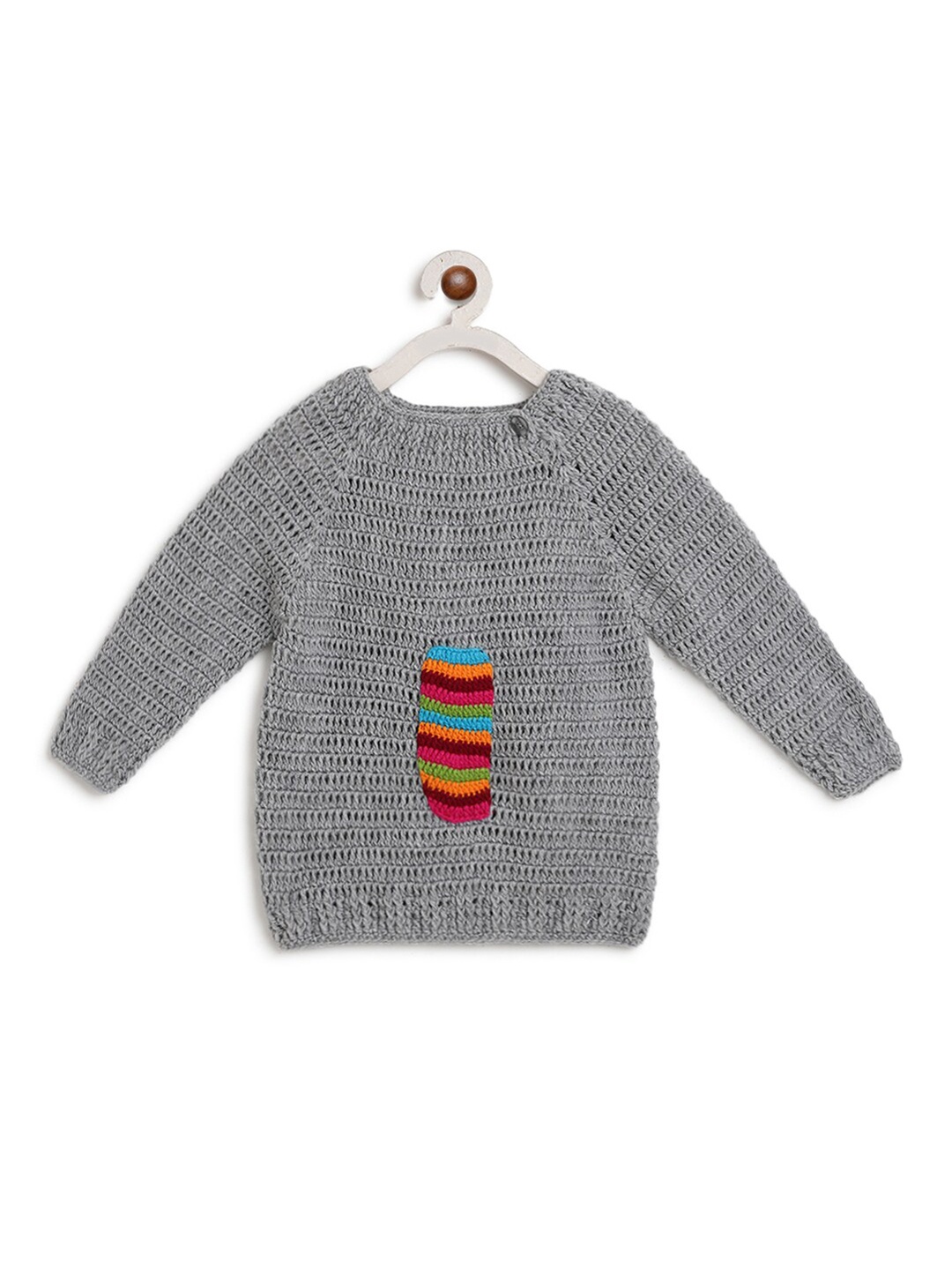 CHUTPUT Unisex Kids Grey Hand knitted Crochet Wool Sweater
