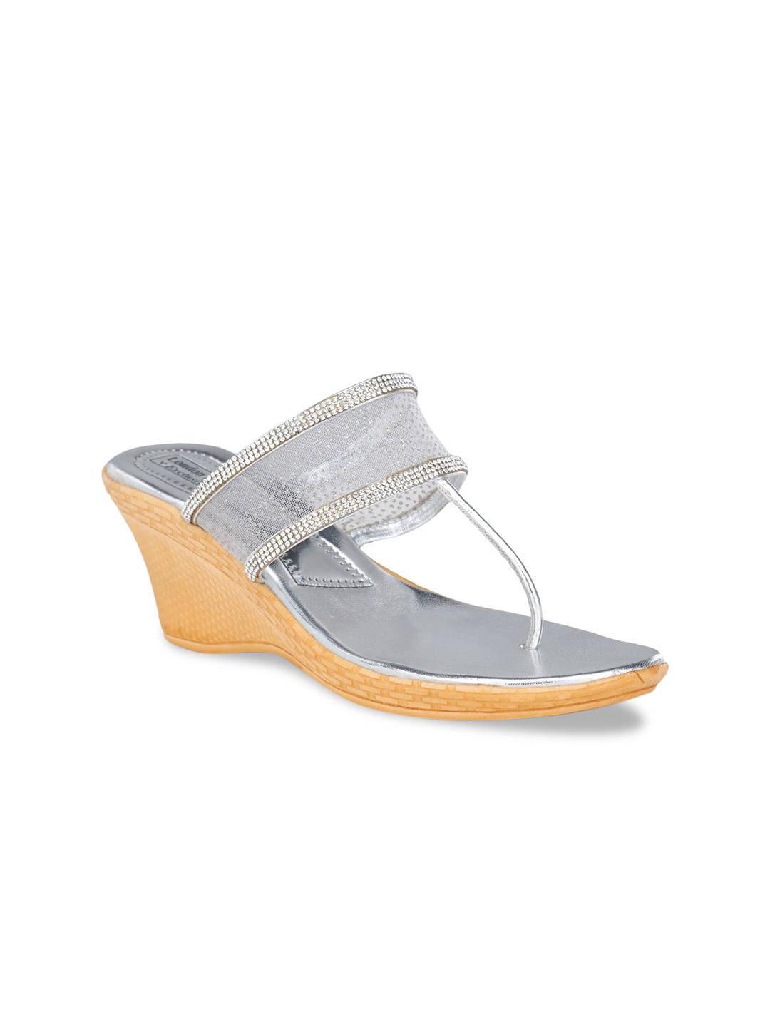 

LONDON STEPS Women Silver Embellished Wedge Sandals
