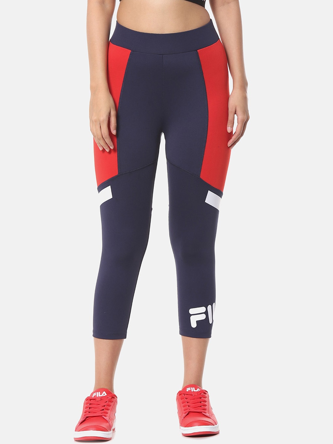 

FILA Women Navy Blue & Red Colourblocked Tights