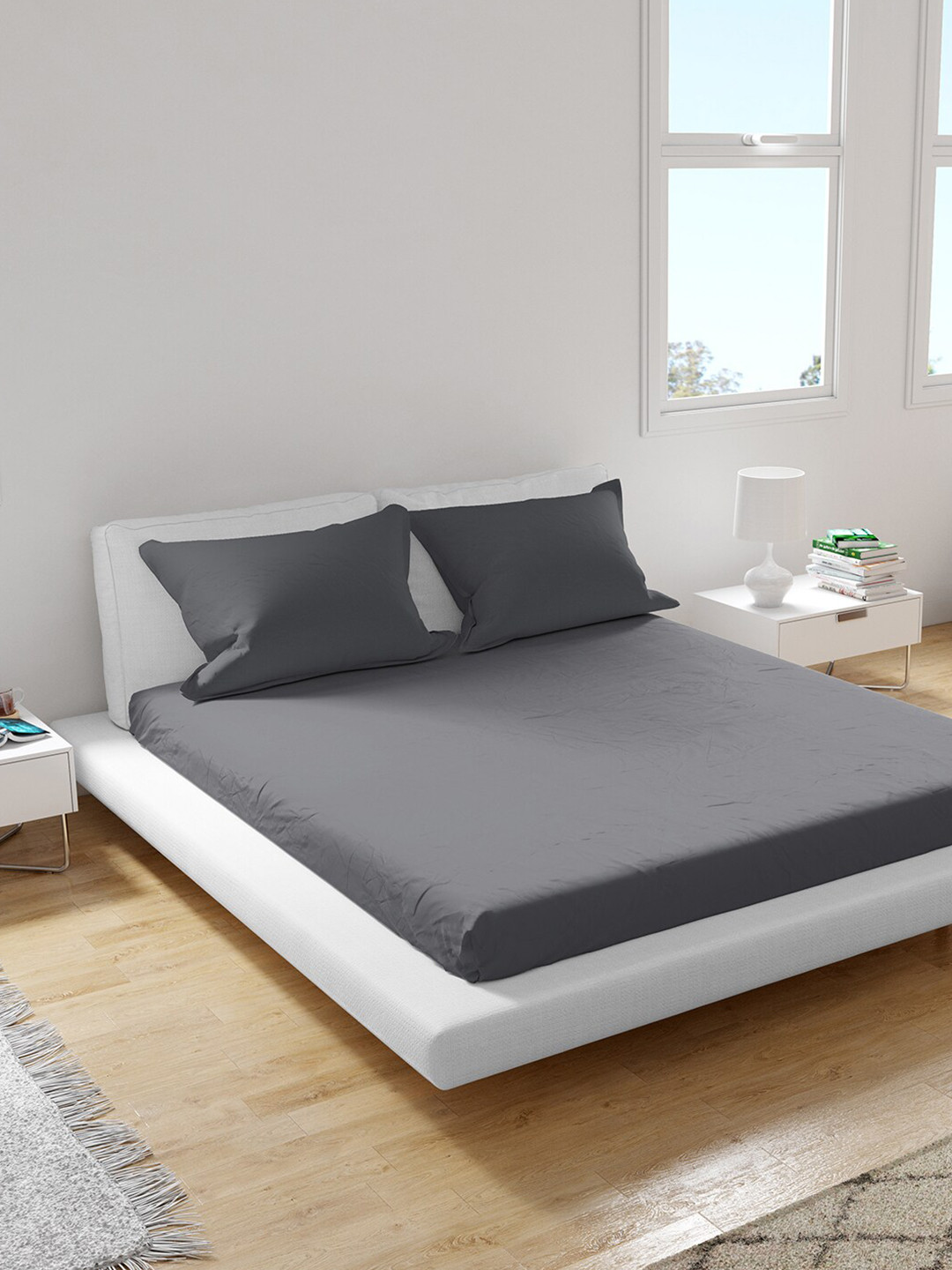 

Himeya Grey 200 TC King Sustainable Bedsheet with 2 Pillow Covers