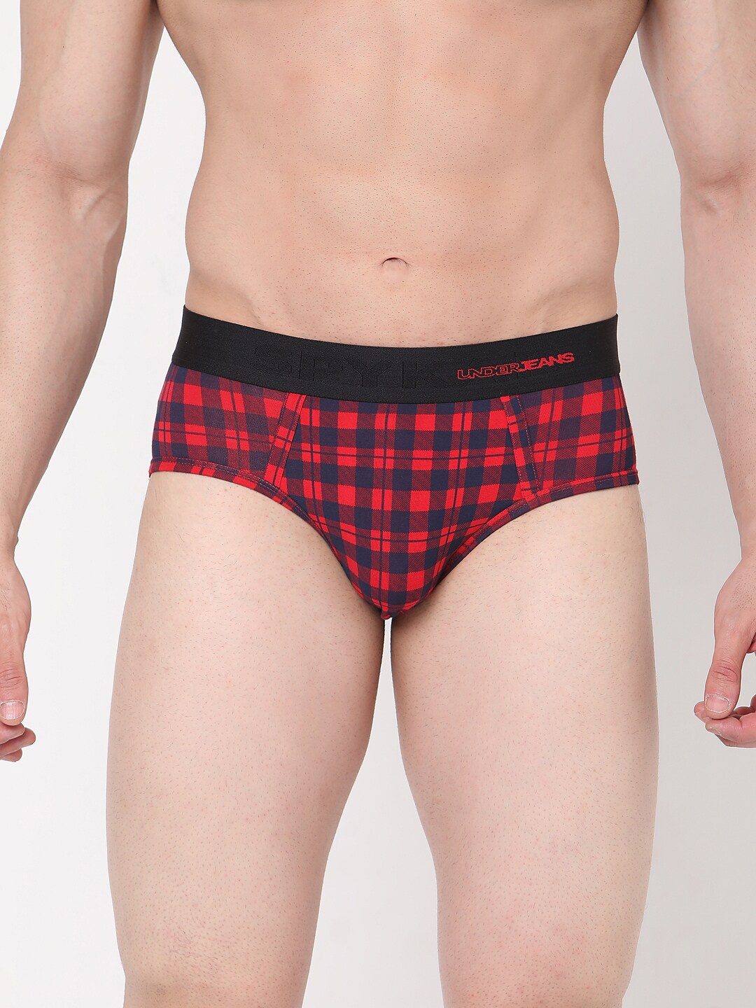 UnderJeans by Spykar Men Blue & Red Checked Briefs UJMBRPBS035BLUECHECK