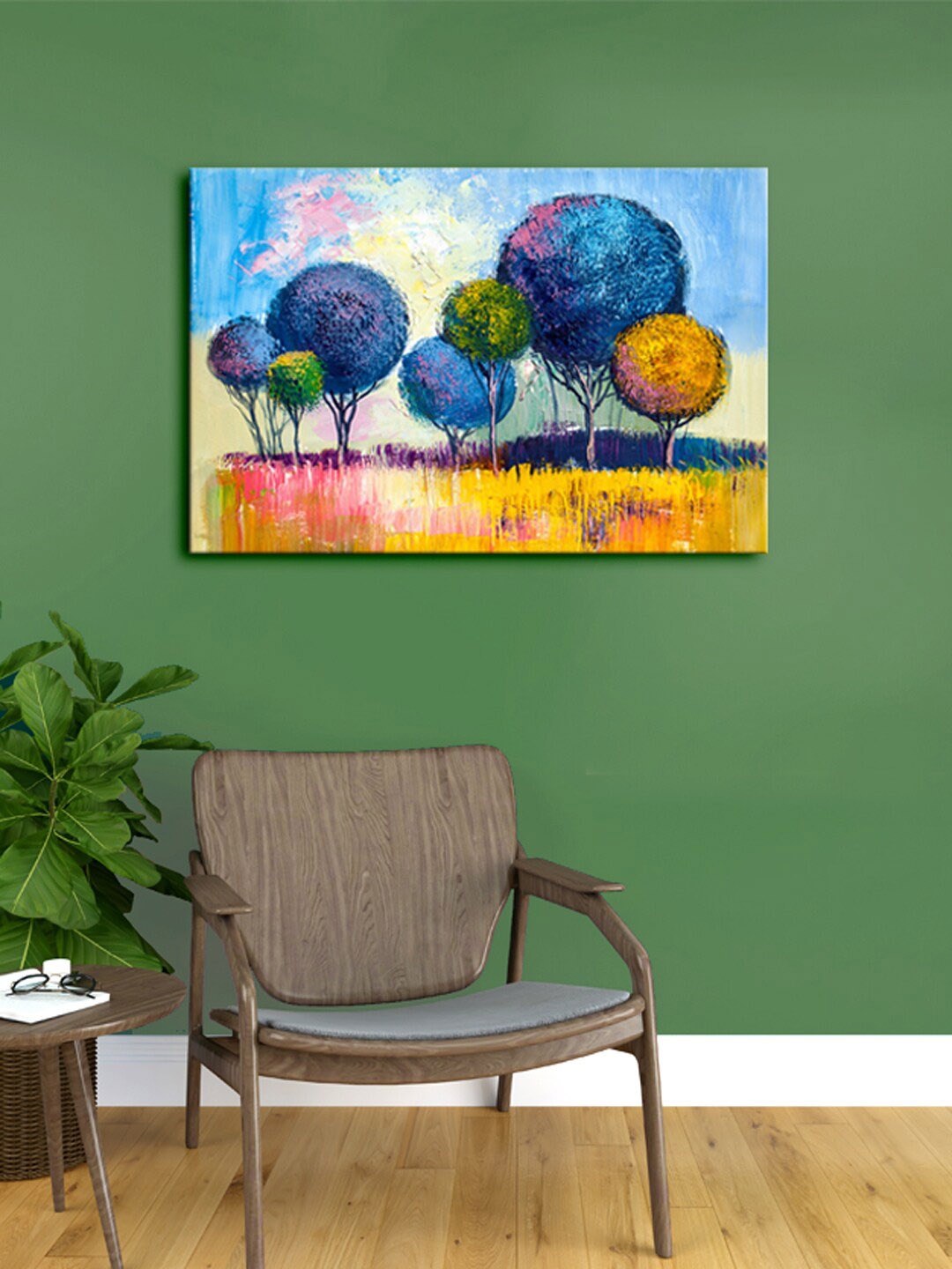 

999Store Blue & Yellow Abstract Tree Canvas Painting Framed Wall Art