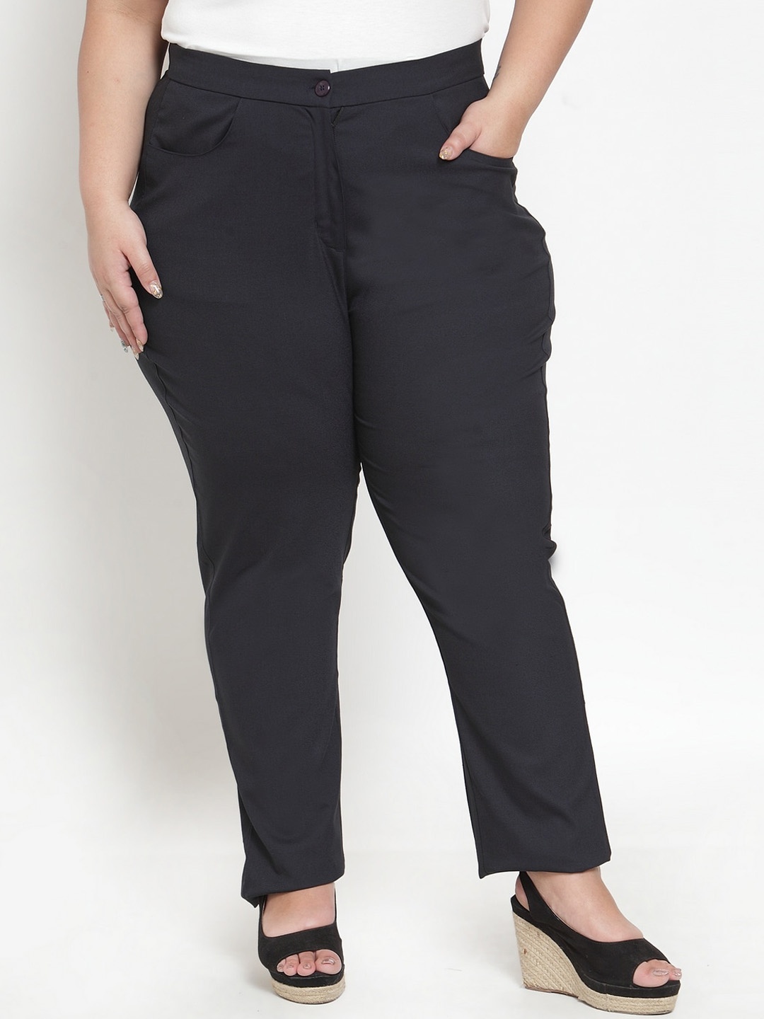 

plusS Women Navy Blue Regular Trousers