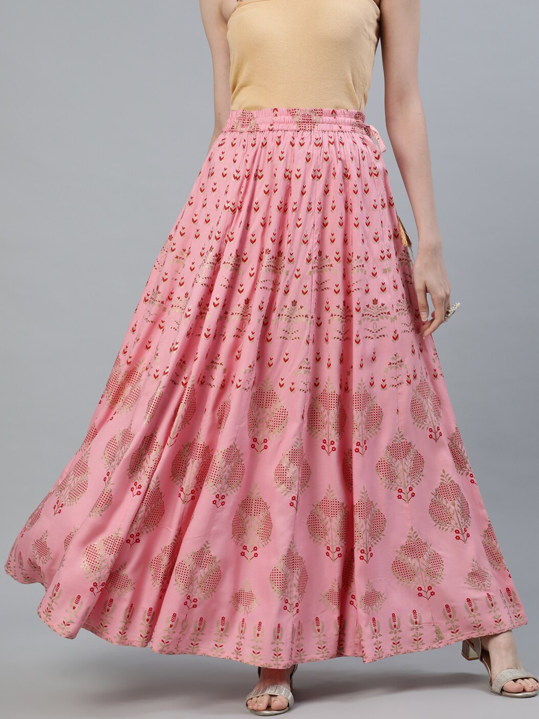

Jaipur Kurti Women Pink & Red Printed Flared Maxi Skirt