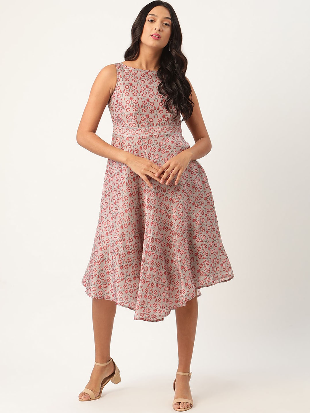 

ROOTED Grey Ethnic Motifs Midi Dress