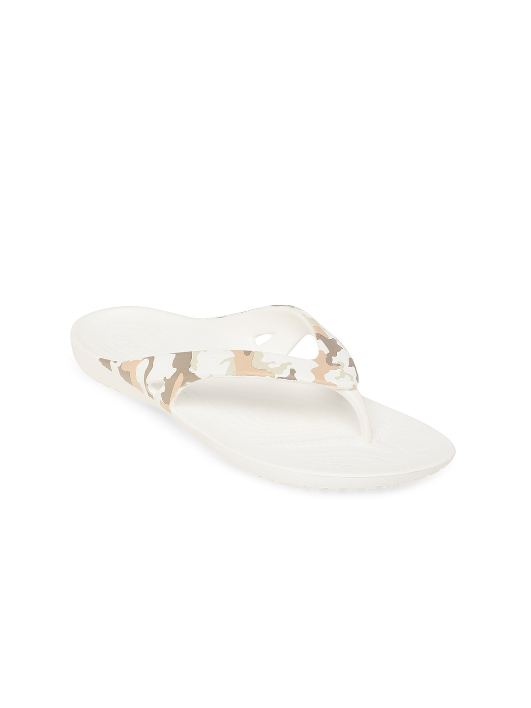 

Crocs Kadee Women White Brown Printed Croslite Slip-On Flip Flops