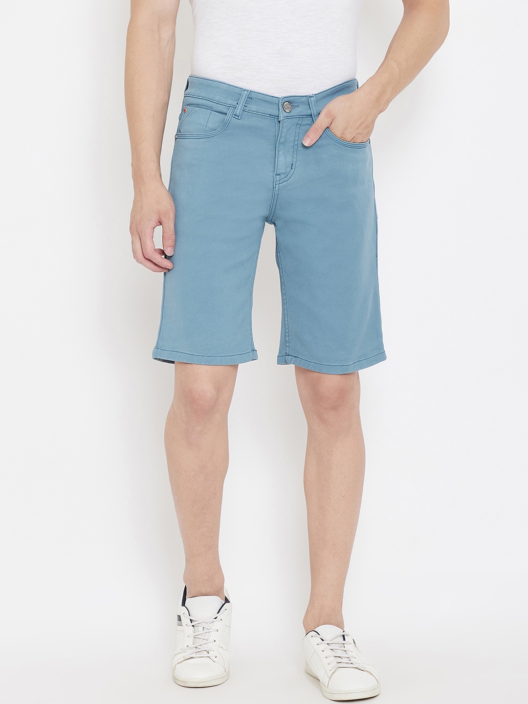 

Crimsoune Club Men Blue Solid Slim-Fit Denim Shorts