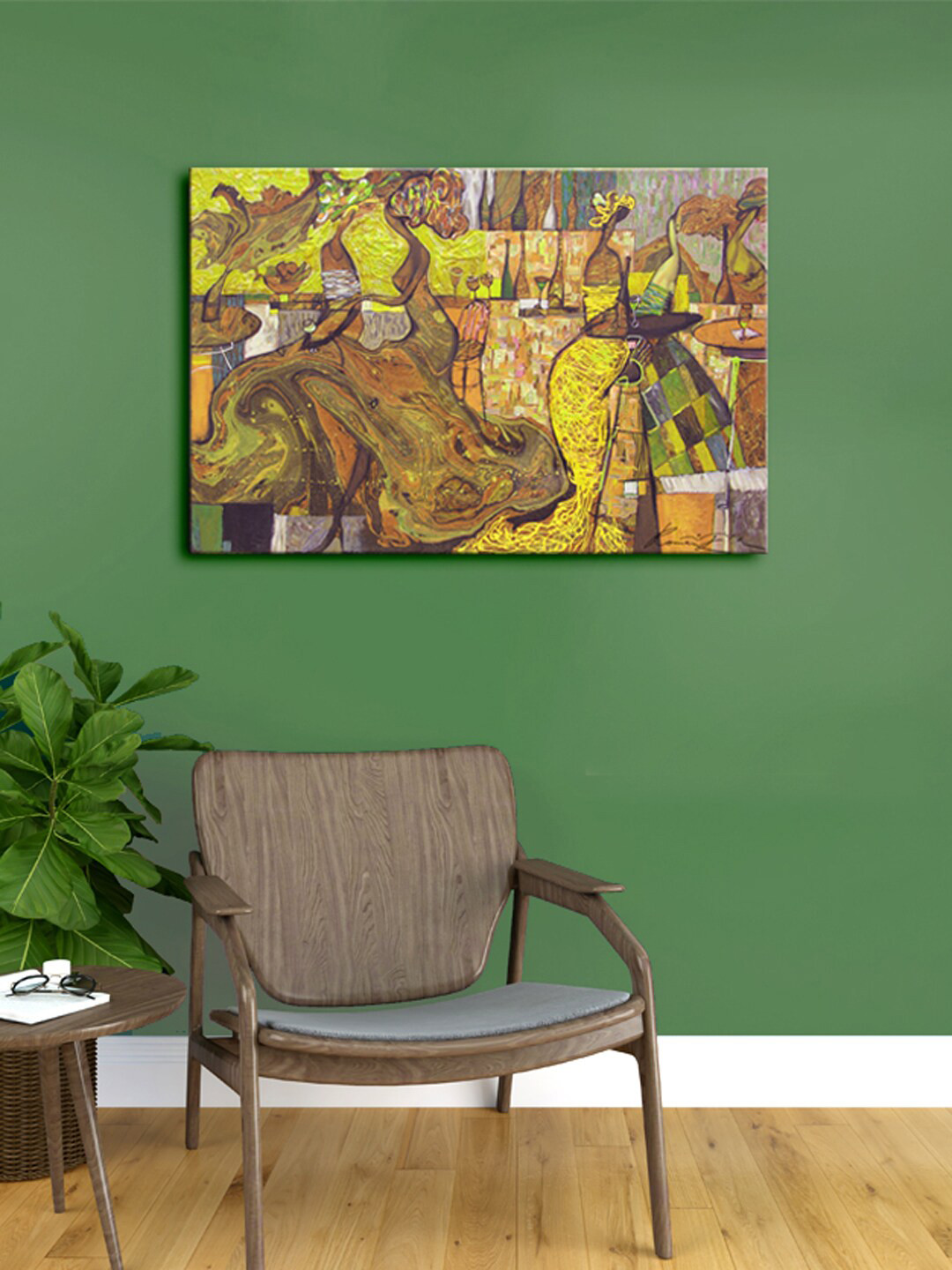 

999Store Brown & Yellow Abstract Canvas Framed Wall Art