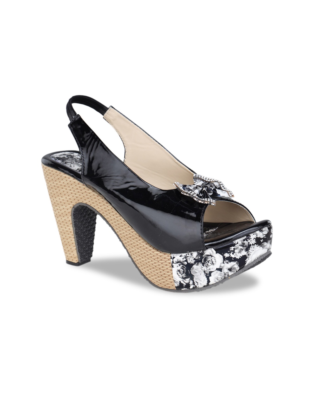 

LONDON STEPS Black Block Peep Toes
