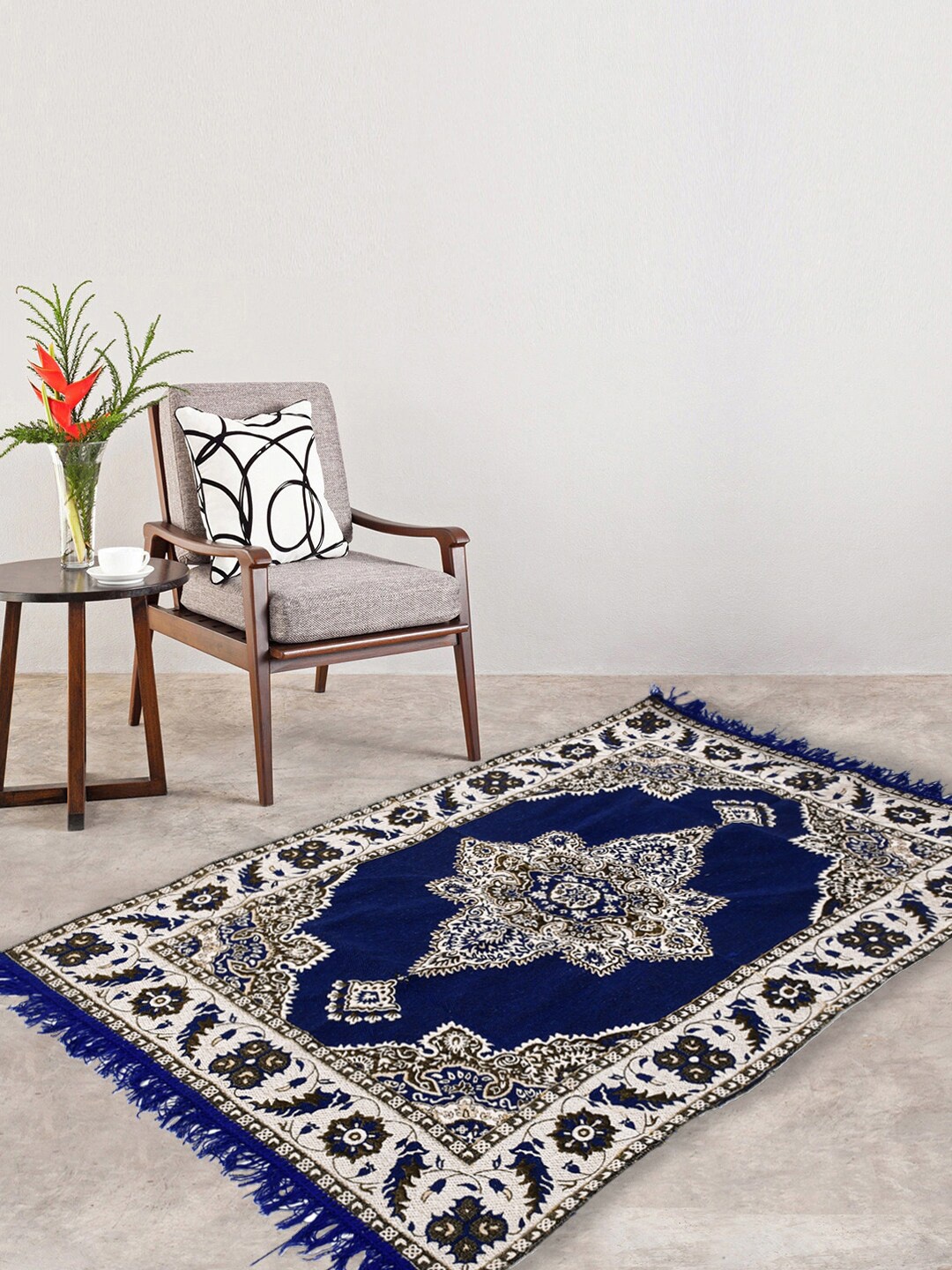 

Kuber Industries Blue & White Ethnic Motifs Printed Traditional Carpet