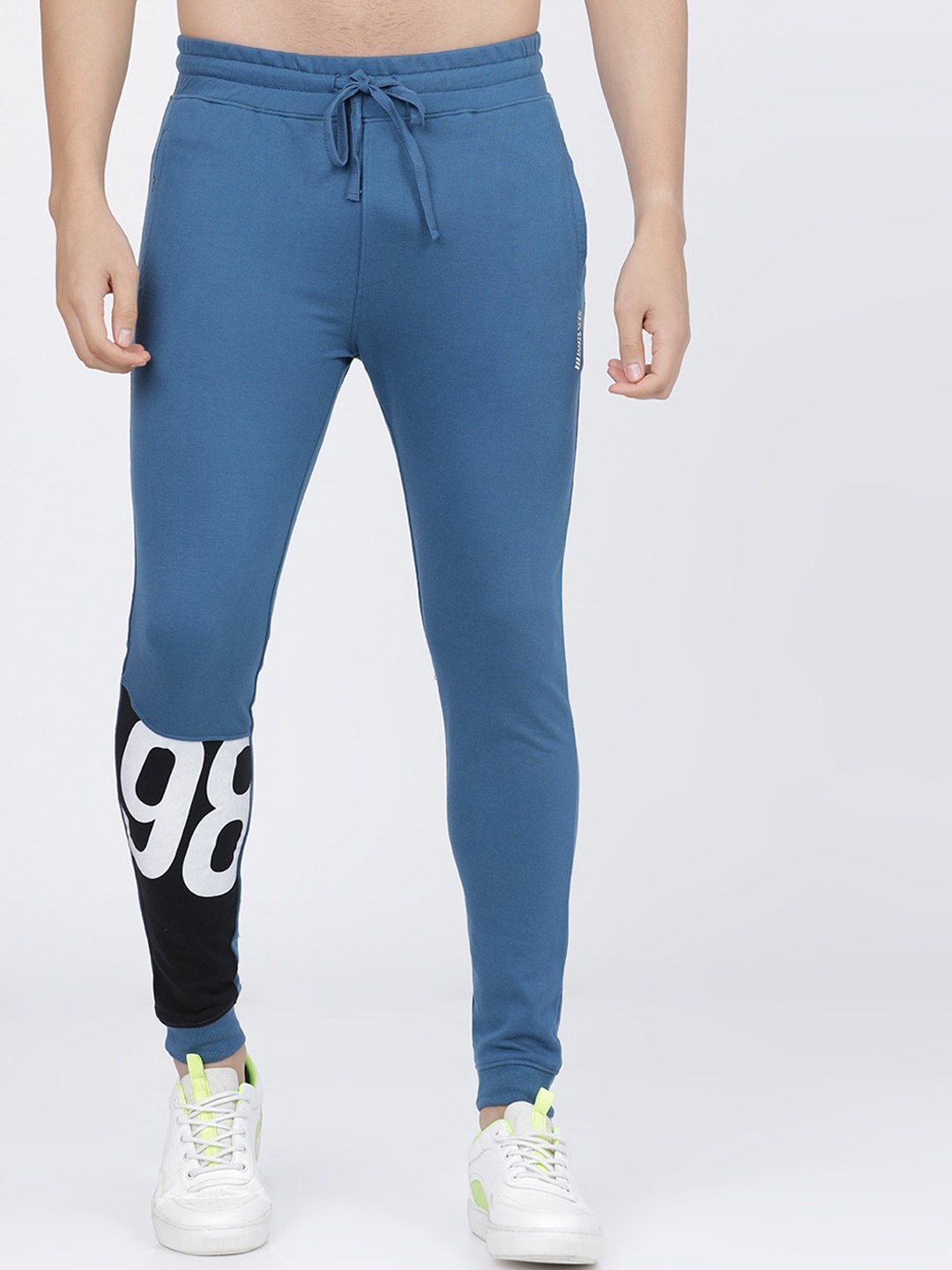 

The Indian Garage Co Men Teal Blue & Black Solid Slim-Fit Joggers