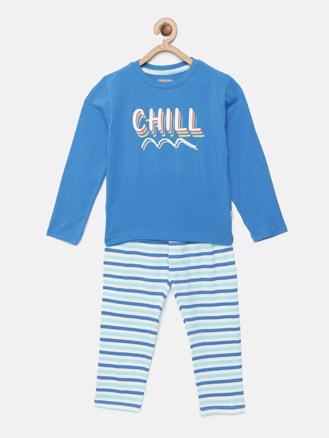 

mackly Boys Blue & White Printed Night suit