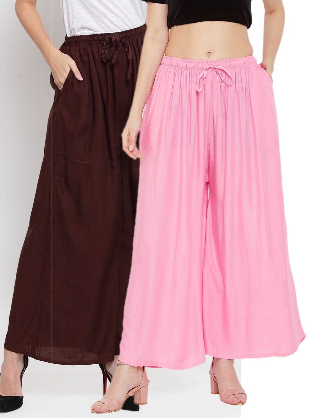

Clora Creation Women Pink & Brown 2 Flared Knitted Palazzos
