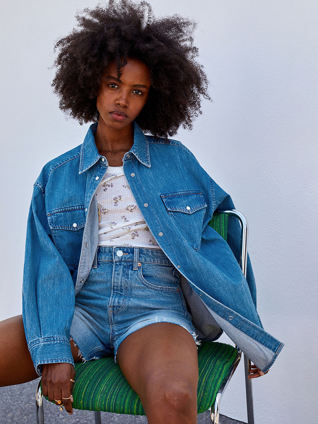 

H&M Women Blue Oversized Casual Denim Shirt