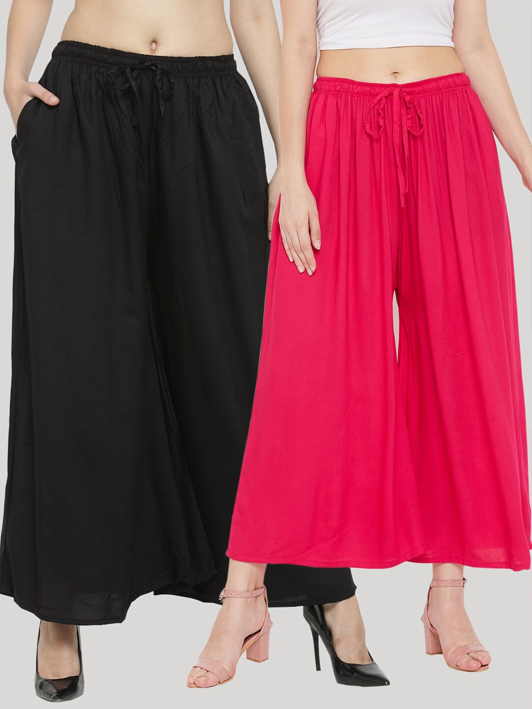 

Clora Creation Women Black & Magenta Pack of 2 Knitted Ethnic Palazzos