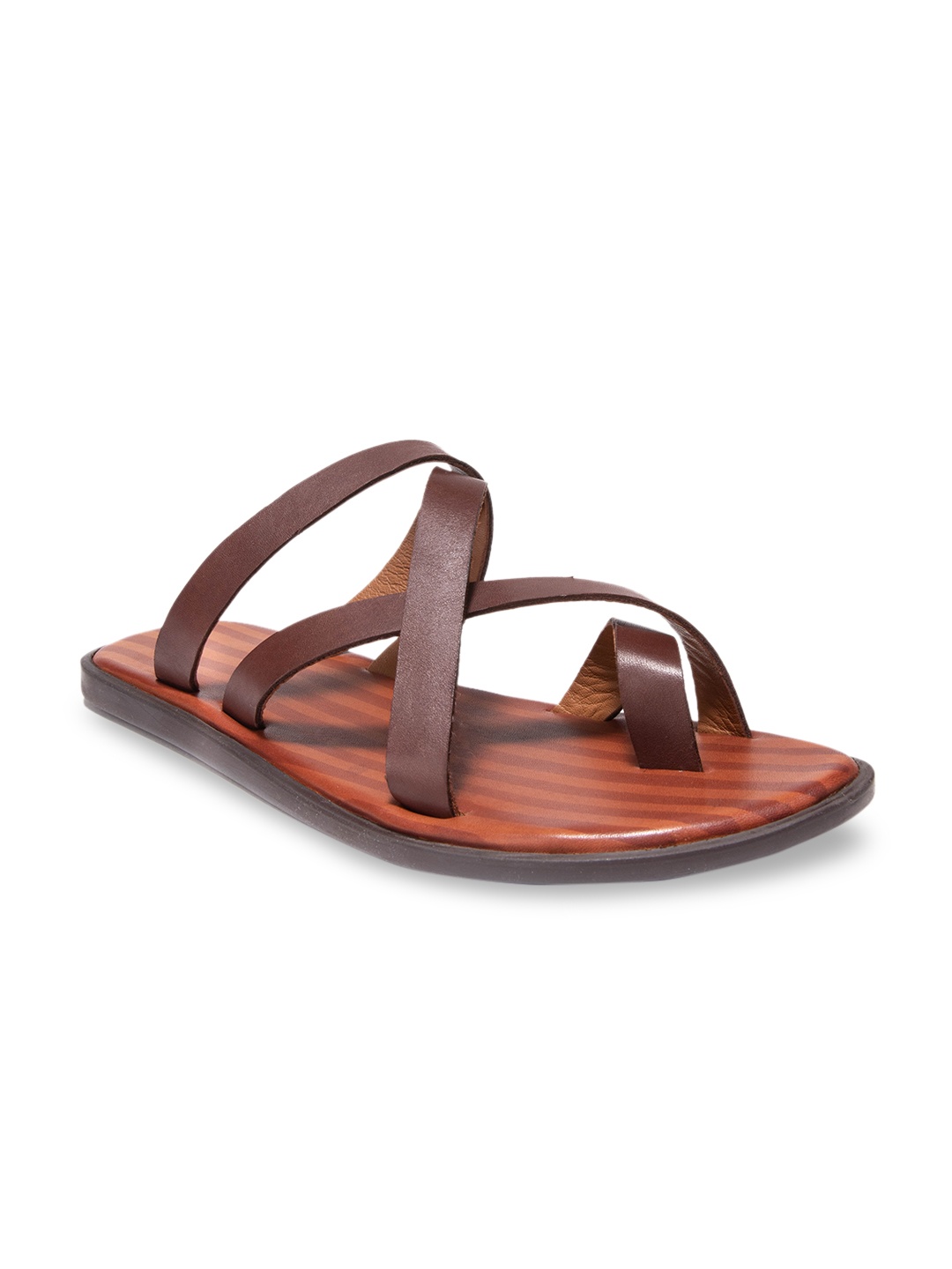 

dmodot Men Brown Leather Comfort Sandals