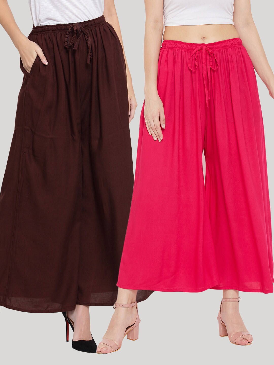 

Clora Creation Women Pack of 2 Brown & Pink Knitted Ethnic Palazzos