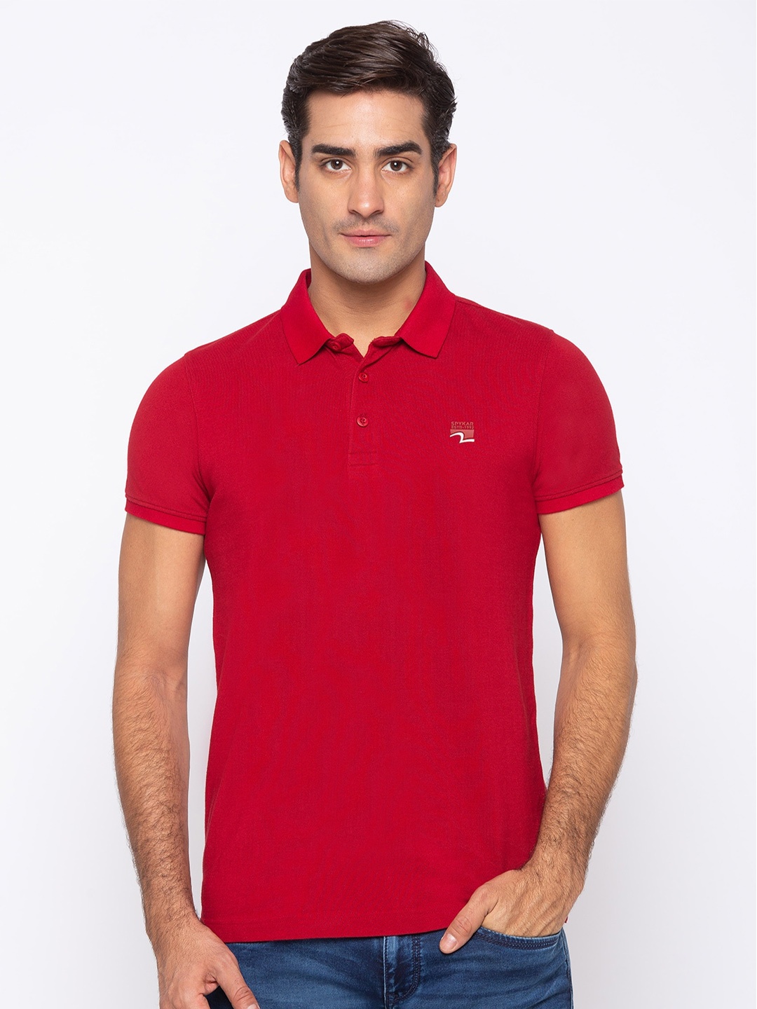 

SPYKAR Men Red Polo Collar Applique Slim Fit T-shirt