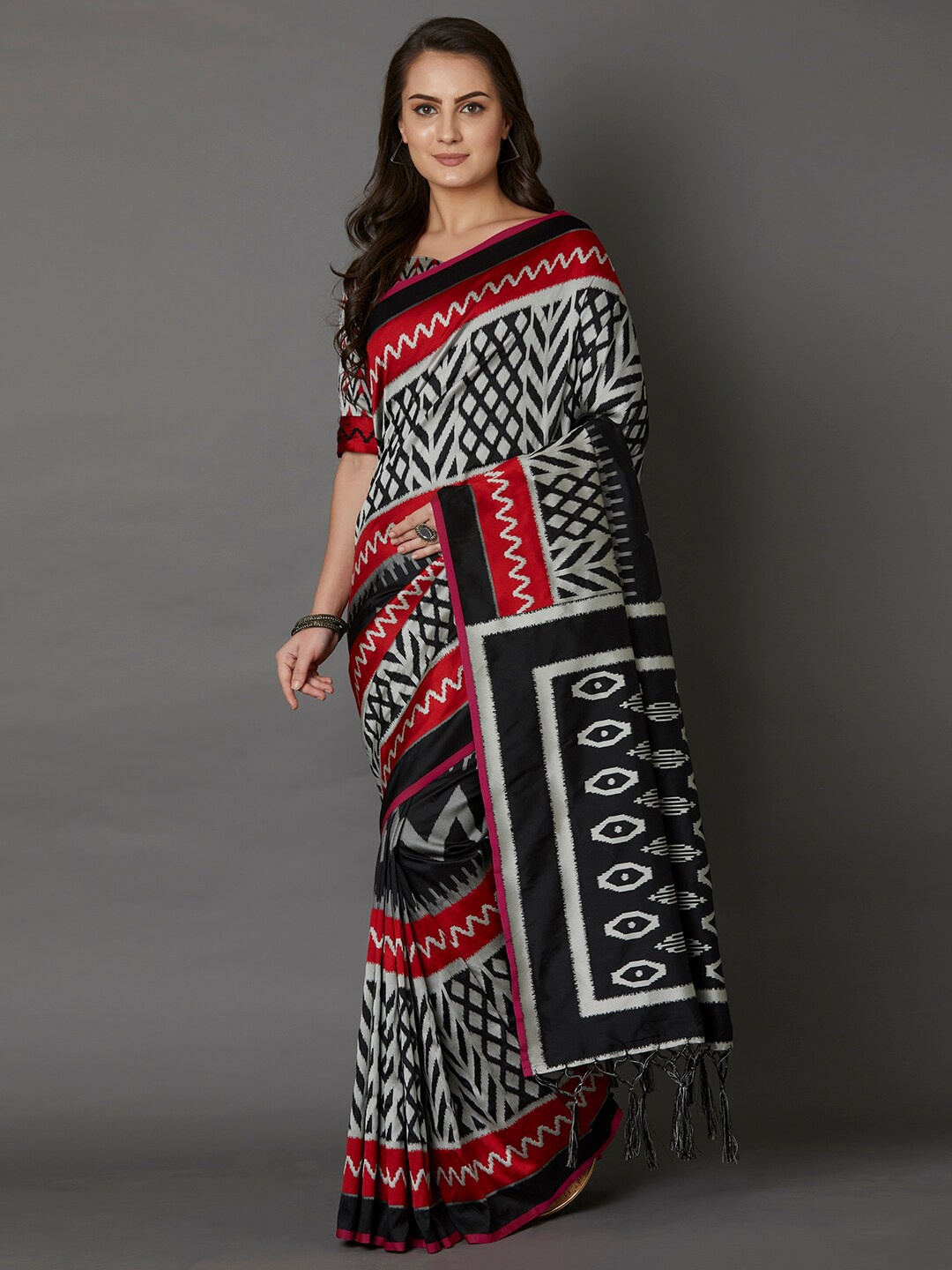 

Mitera Black & Grey Silk Blend Saree