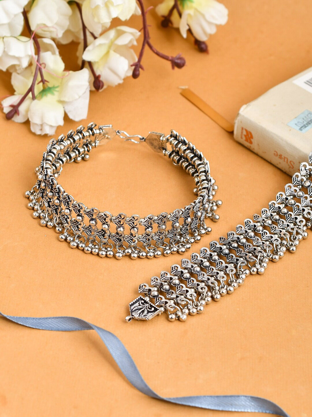 

Silvermerc Designs Set Of 2 Oxidised Silver-Plated Bridal Anklets