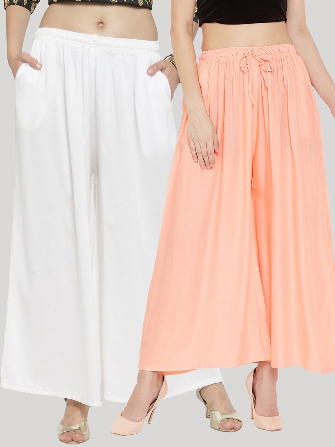 

Clora Creation Women Pack of 2 Off White & Peach-Coloured Knitted Ethnic Palazzos