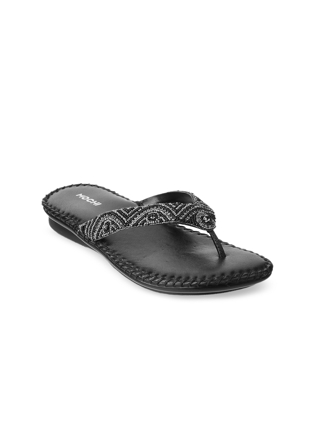 

Mochi Women Black Embellished T-Strap Flats