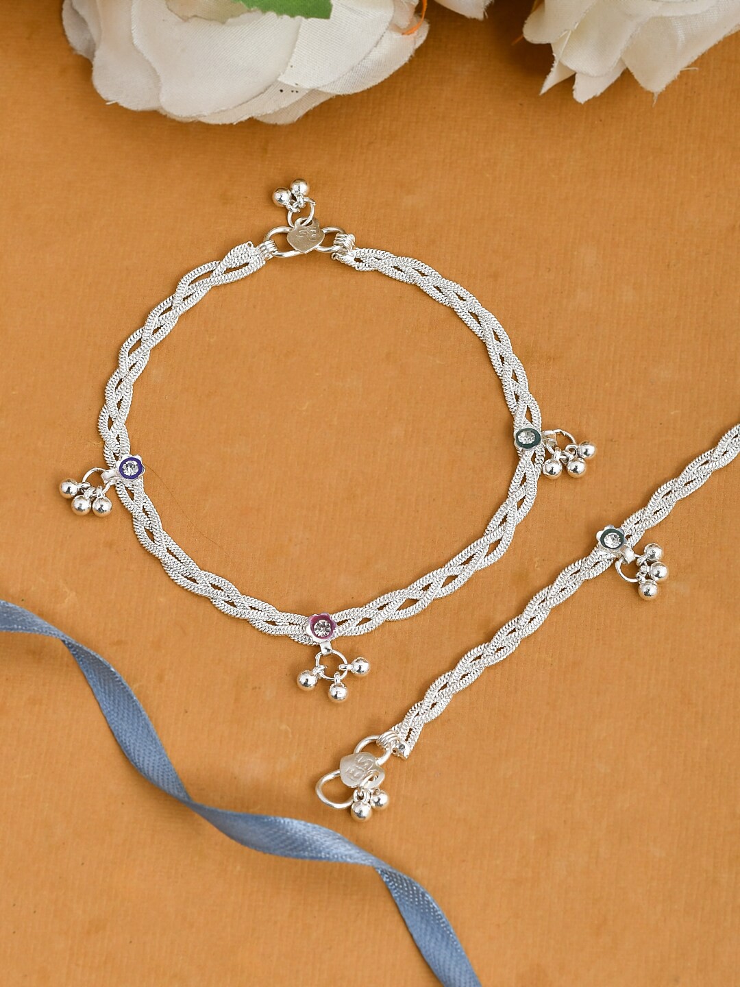 

Silvermerc Designs Set Of 2 Silver-Plated Handcrafted Ghungroo Anklets