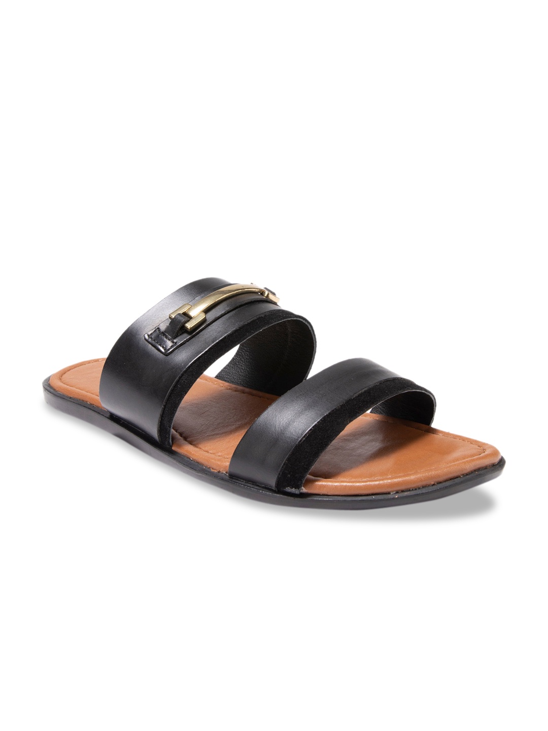 

dmodot Men Black & Tan Leather Comfort Sandals