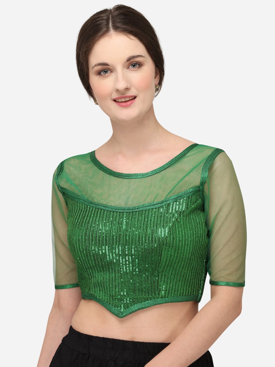 

Fab Dadu Women Green Embroidered Silk Saree Blouse