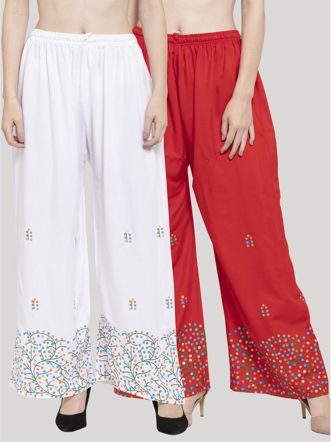 

Clora Creation Women Red & White 2 Printed Knitted Ethnic Palazzos