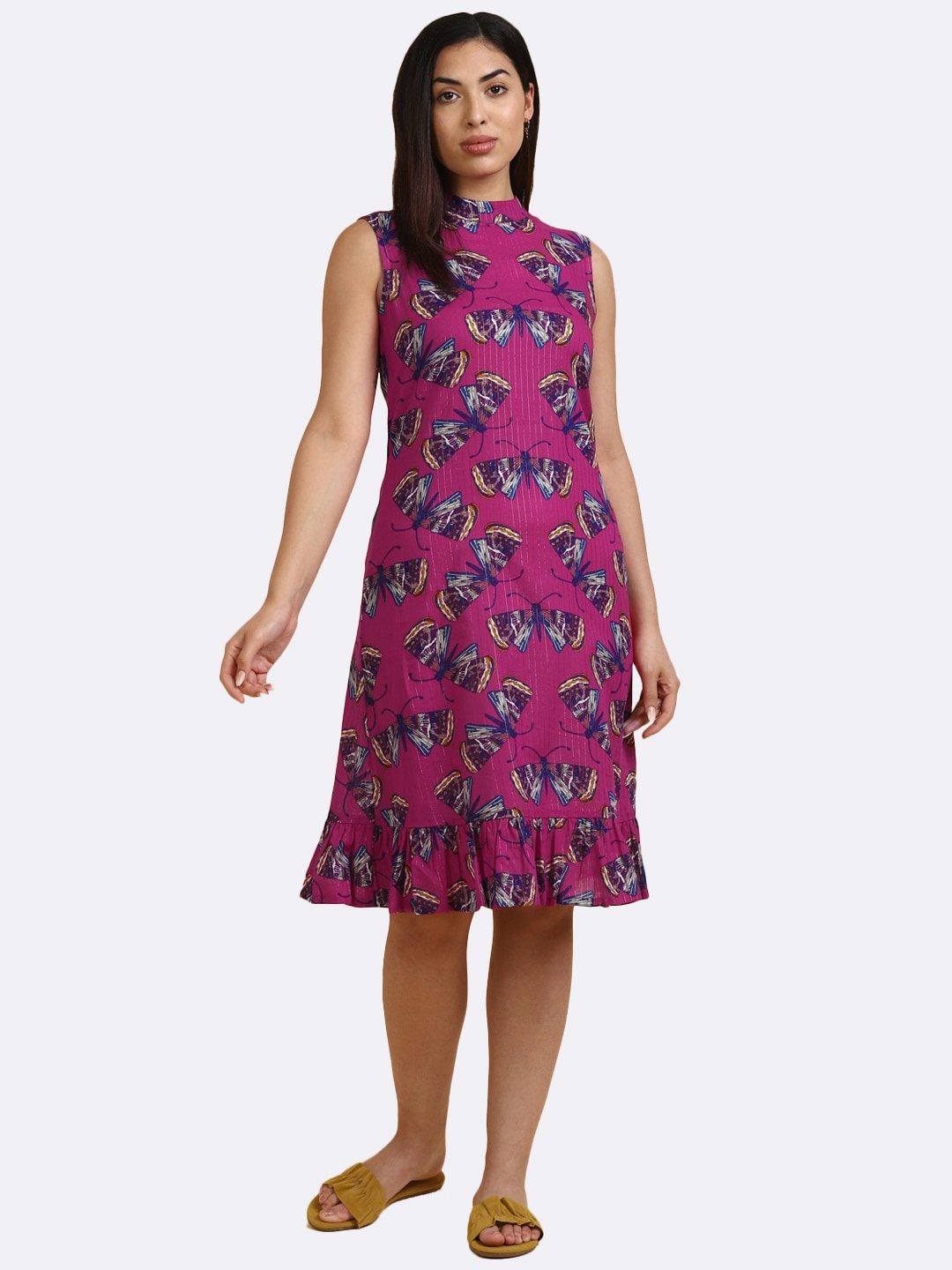 

DEEBACO Women Pink Butterfly Printed A-Line Dress