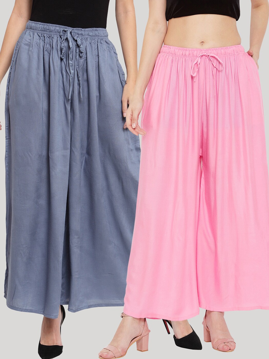 

Clora Creation Women Grey & Pink Pack Of 2 Knitted Ethnic Palazzos