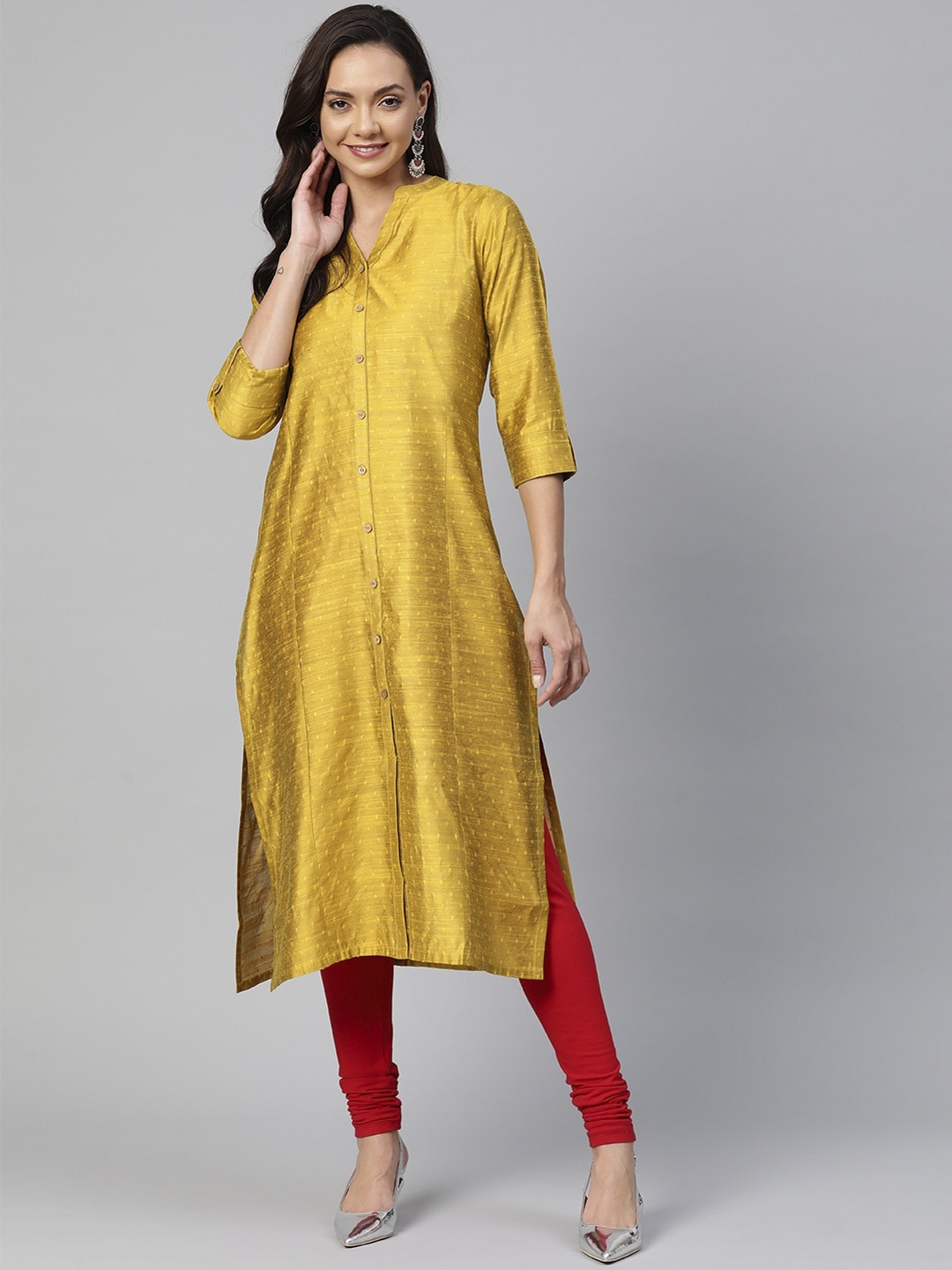 KSUT Women Mustard Yellow Solid Kurta