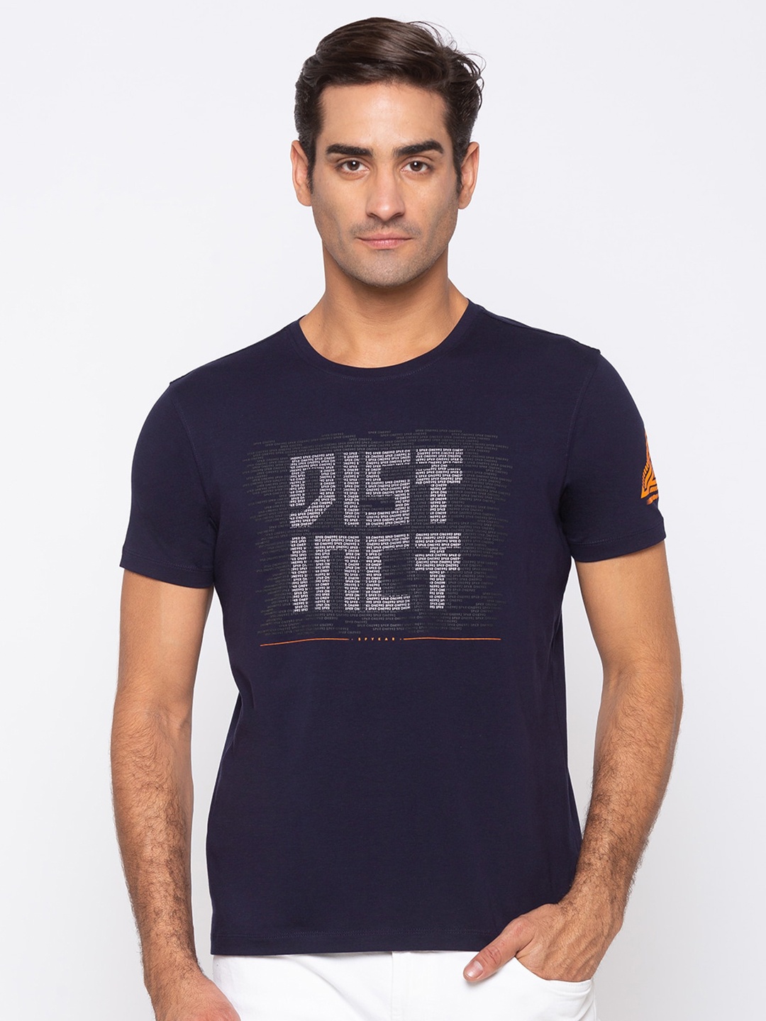 

SPYKAR Men Navy Blue Typography Printed Slim Fit T-shirt