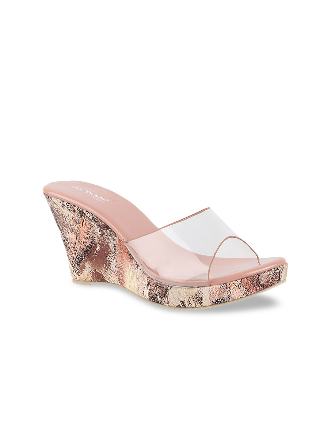 

Shoetopia Peach Printed Wedge Sandals